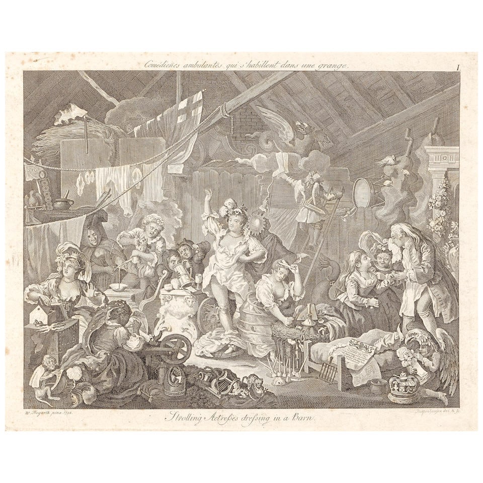 After William Hogarth (British, 1697-1764); Collection of 75 Plates;: After William Hogarth (British, 1697-1764) Collection of 75 Plates, c. 1820-50 The complete portfolio, comprising 75 engravings, from the later German edition titled 'Hogarth, Stiche', printed by Erns