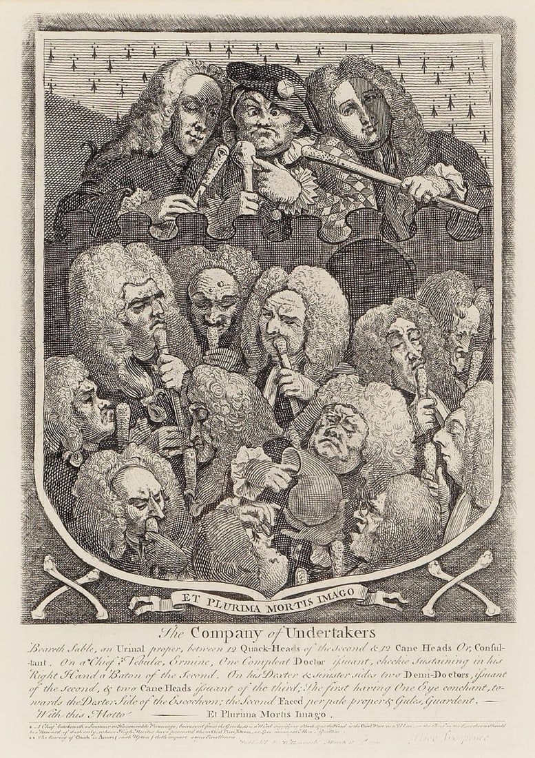 William Hogarth (1697-1764); The Company of Undertakers;: William Hogarth (1697-1764) The Company of Undertakers (Paulson 1989.144), 1736 Etching on wove paper, with text and margins, framed. sight 10 3/4 x 7 5/8in (27.3 x 19.2cm); framed 18 x 15in (45.7 x 3