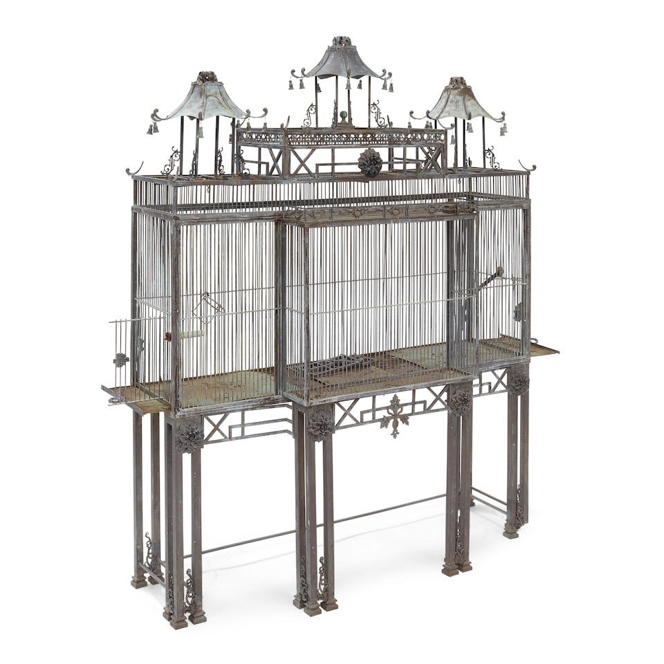 A LARGE CHINOISERIE PAINTED METAL BIRD CAGELate 19th/early 20th century (1 of 2)