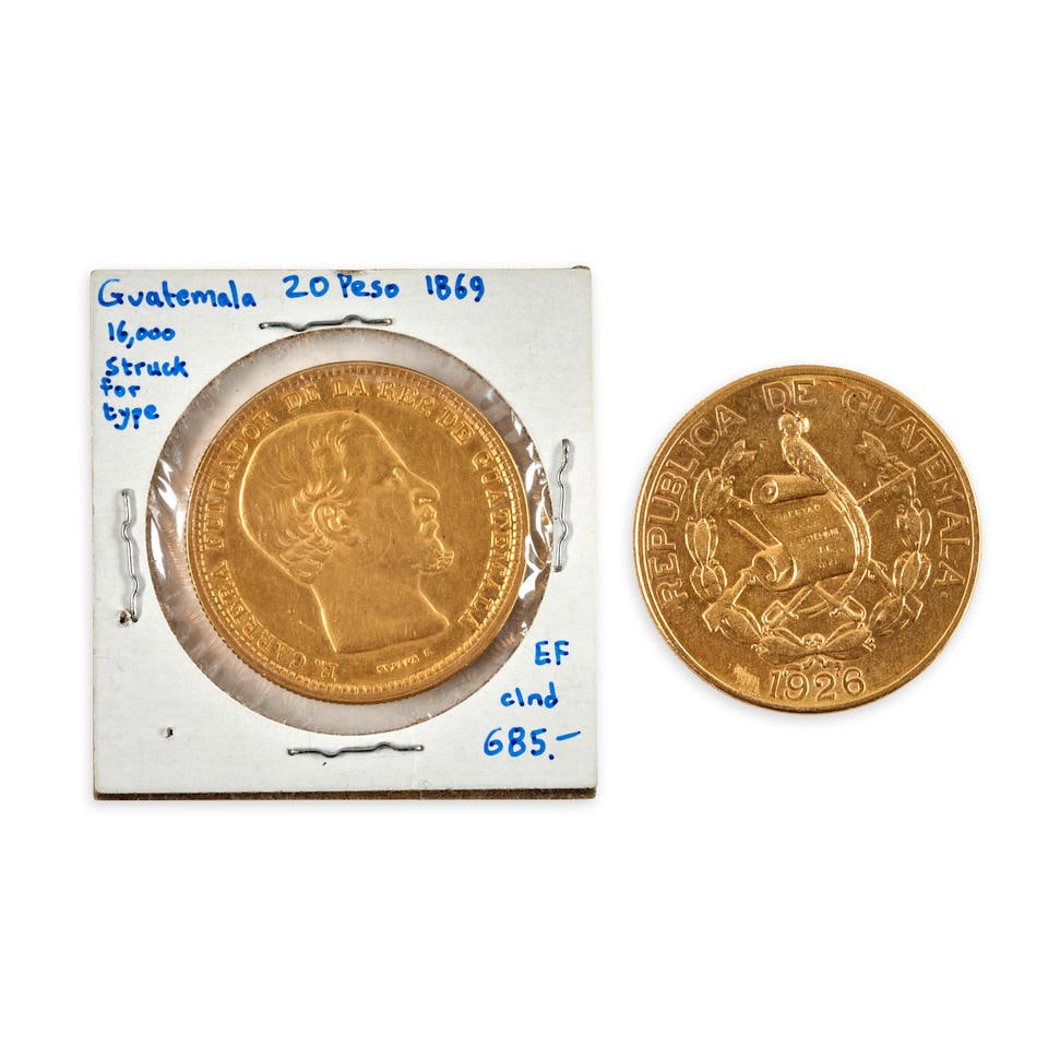 TWO GUATEMALA GOLD COINS. (1 of 2)