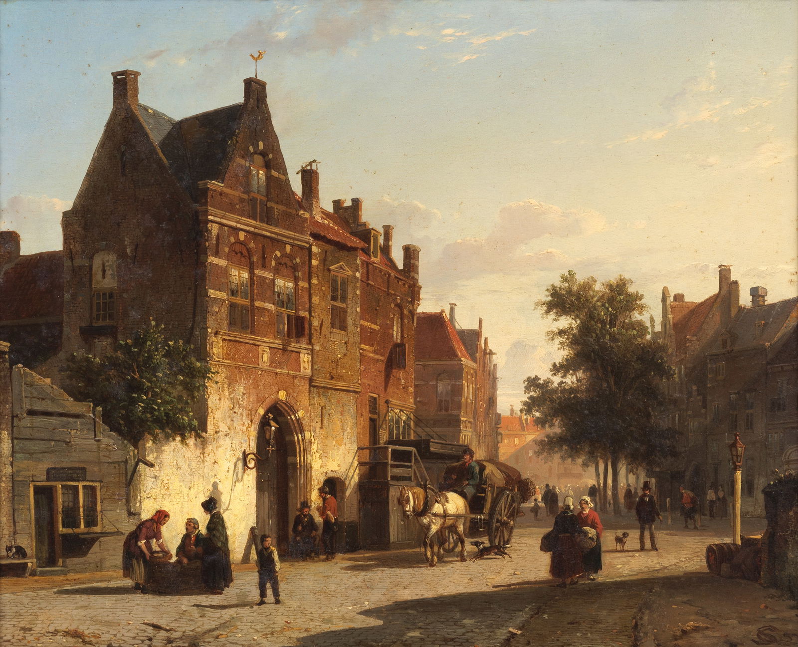 Cornelis Springer (Dutch, 1817-1891) Marketplace in a Dutch town: Cornelis Springer (Dutch, 1817-1891) Marketplace in a Dutch town signed with monogram and dated '52' (lower right) oil on panel 34.2 x 42.2cm (13 7/16 x 16 5/8in). Footnotes: Provenance<