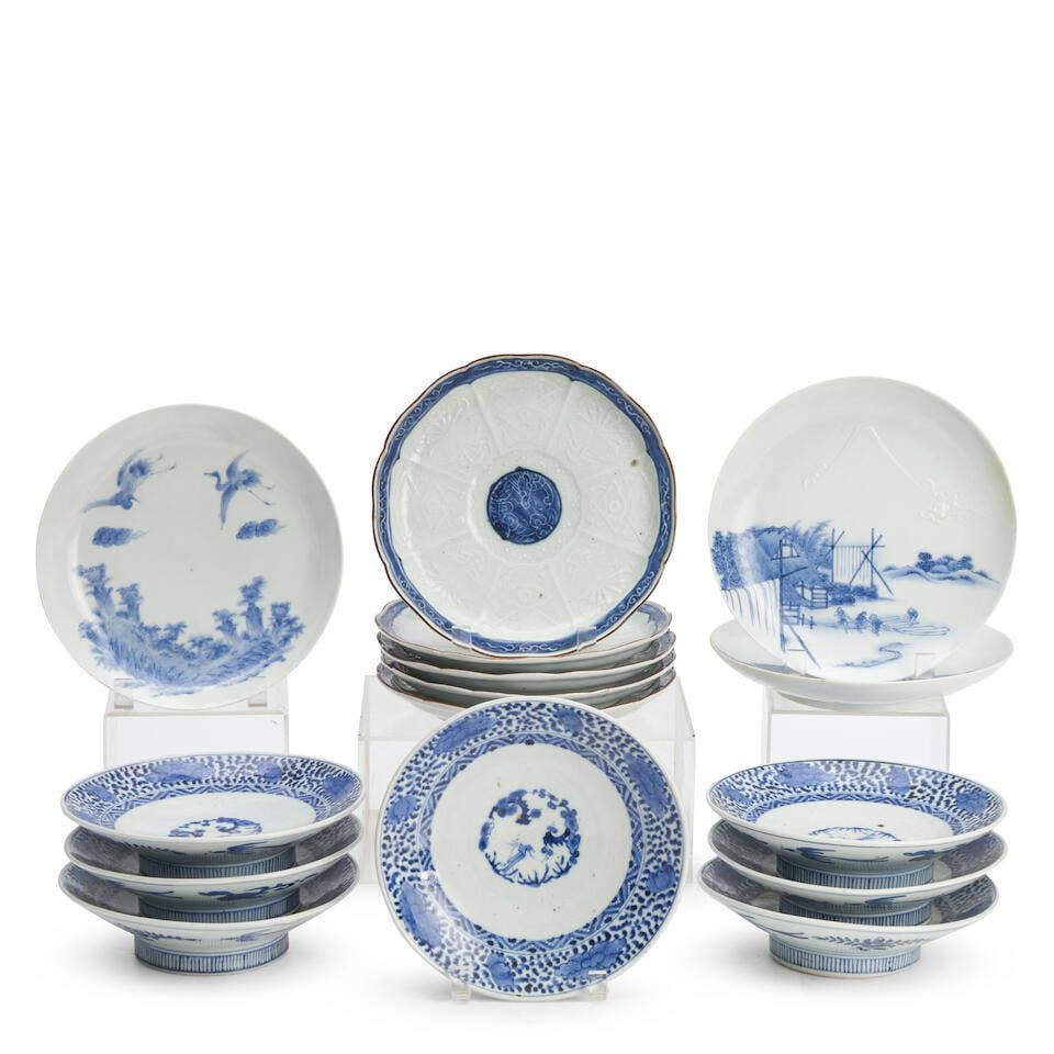 FIFTEEN BLUE AND WHITE PORCELAIN DISHES Edo period (1615-1868) or Meiji era (1868-1912), 19th ce...