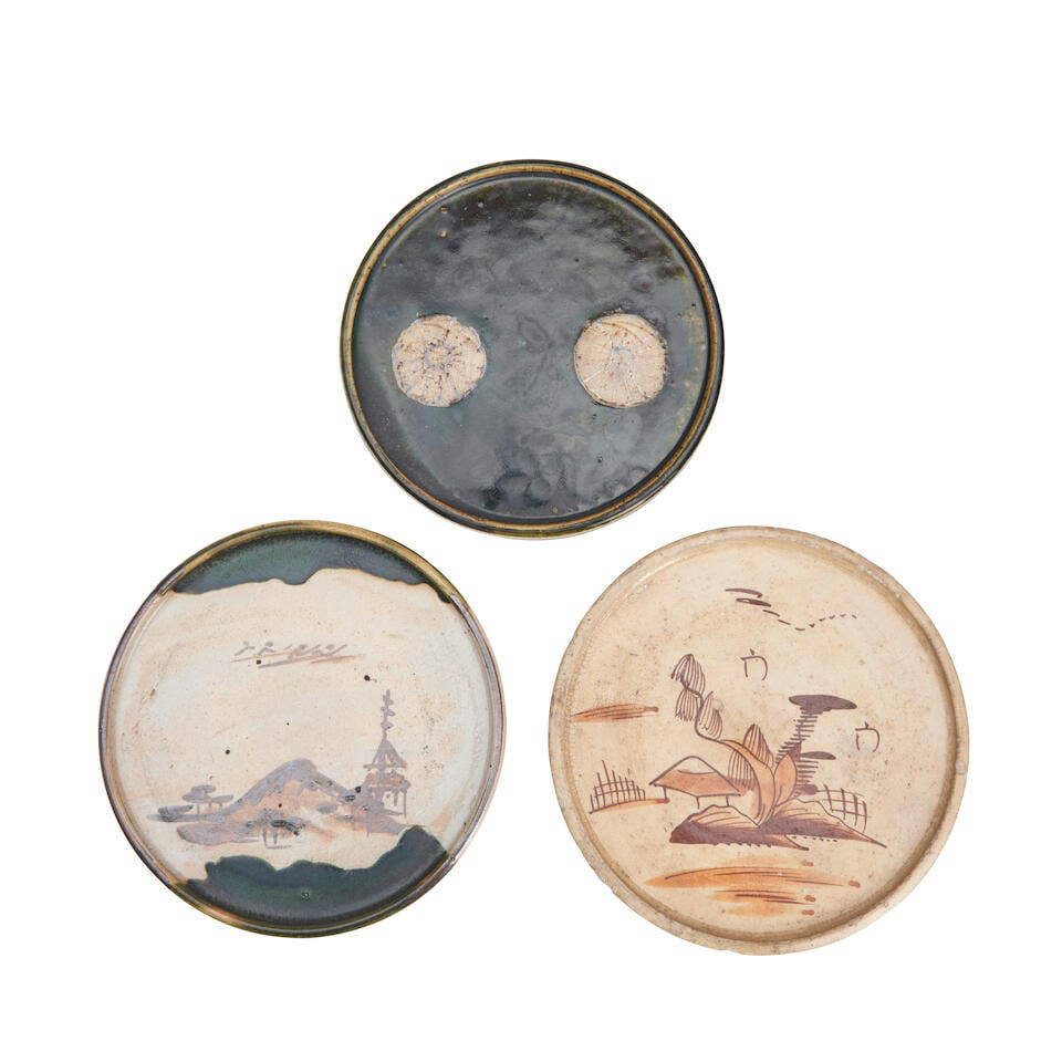 THREE ANDONZARA (LANTERN OIL DISHES) Meiji (1868-1912) or Taisho (1912-1926) era, late 19th/earl...