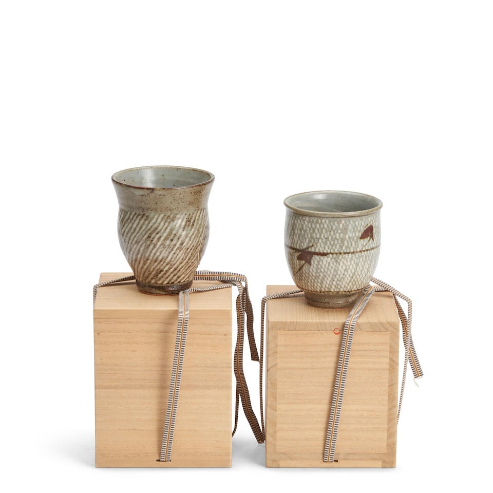 SHIMAOKA TATSUZŌ (1919-2007) Two Stoneware Teacups Showa (1926-1989) or Heisei (1989-2019),...