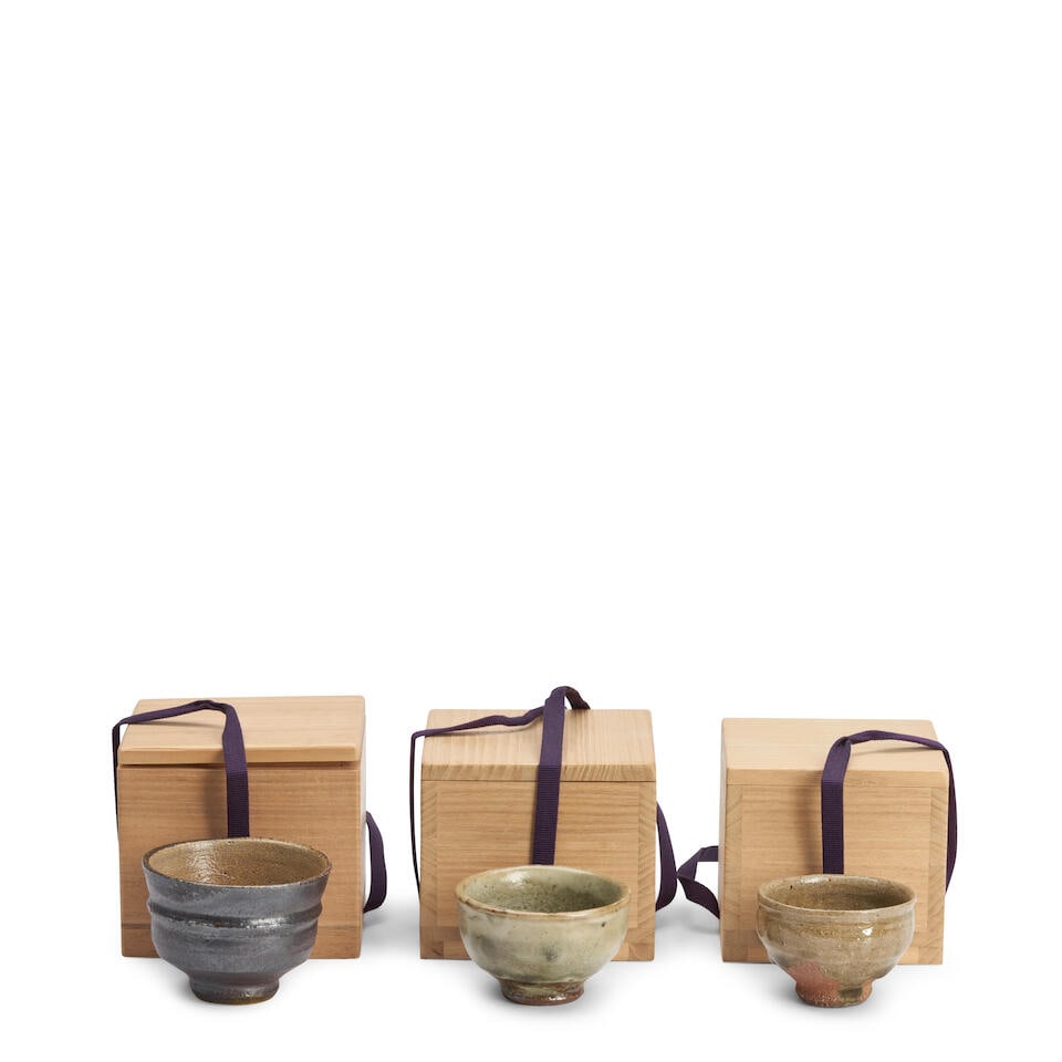 HAMADA SHŌJI (1894-1978) A Teacup and Two Sake Cups Showa era (1926-1989), 20th century, (3...