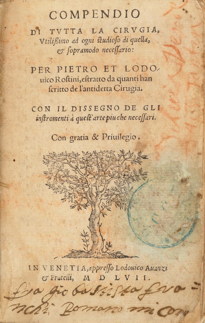 ROSTINI, PIETRO AND LODOVICO. Fl. 16th century. Compendio di tutti la cirugia, utilisimo ad ogni...: ROSTINI, PIETRO AND LODOVICO. Fl. 16th century. Compendio di tutti la cirugia, utilisimo ad ogni studioso di quella. et sopramodo necessario. Con i dissegno de gli instrumenti àquest' arte piuche