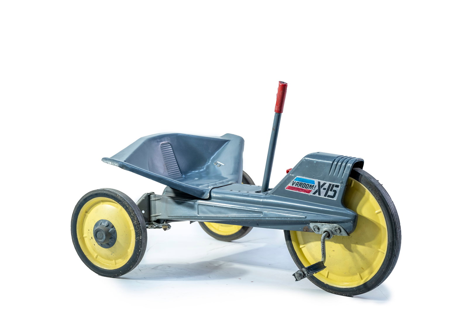 A V-rroom X-15 by Mattel prototype pedal tricycle,: A V-rroom X-15 by Mattel prototype pedal tricycle, original unreleased pedal trike by Mattel, in all original condition with some play wear, 22'H x 24'W x 37'L. Footnotes: A removal fee of $150 per lo