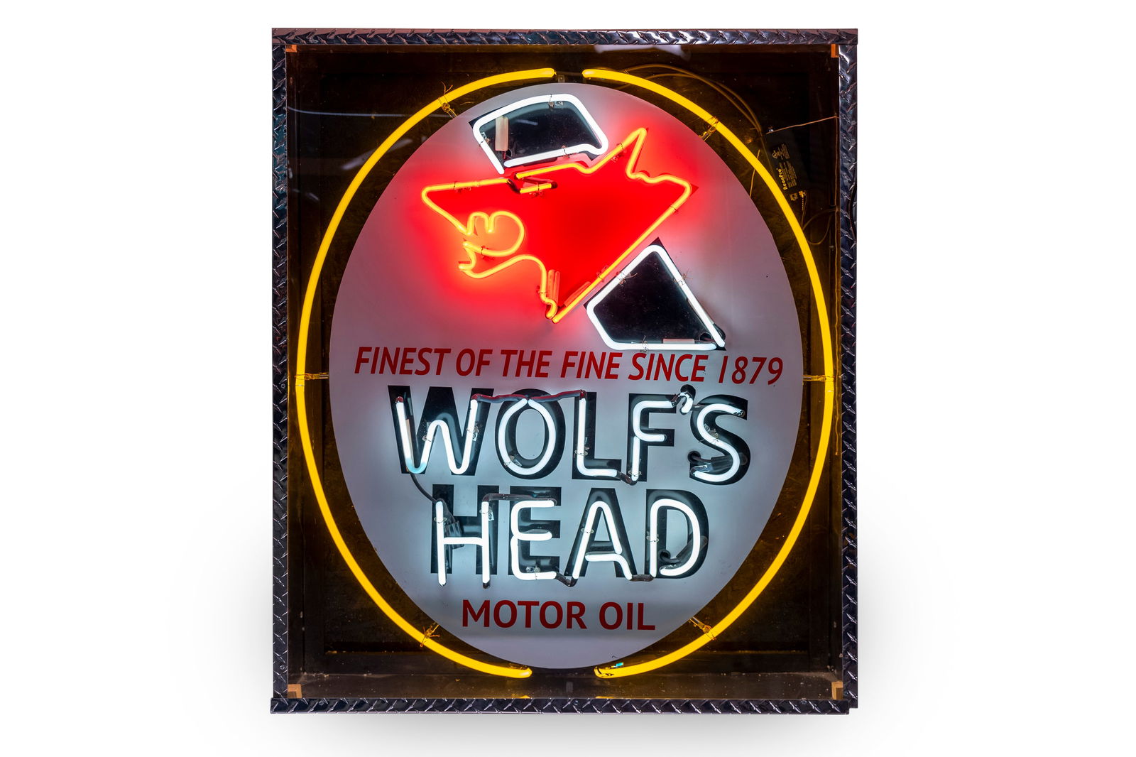 【Co.】WOLF'S HEAD ヴィンテージ看板 Wolf's Head Vertical Motor Oil Sign W/wood Frame