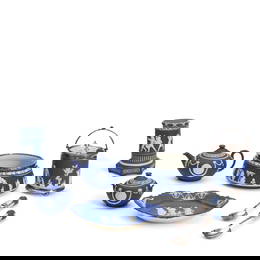 EIGHT WEDGWOOD DARK BLUE JASPER ITEMS 19th/20th century,