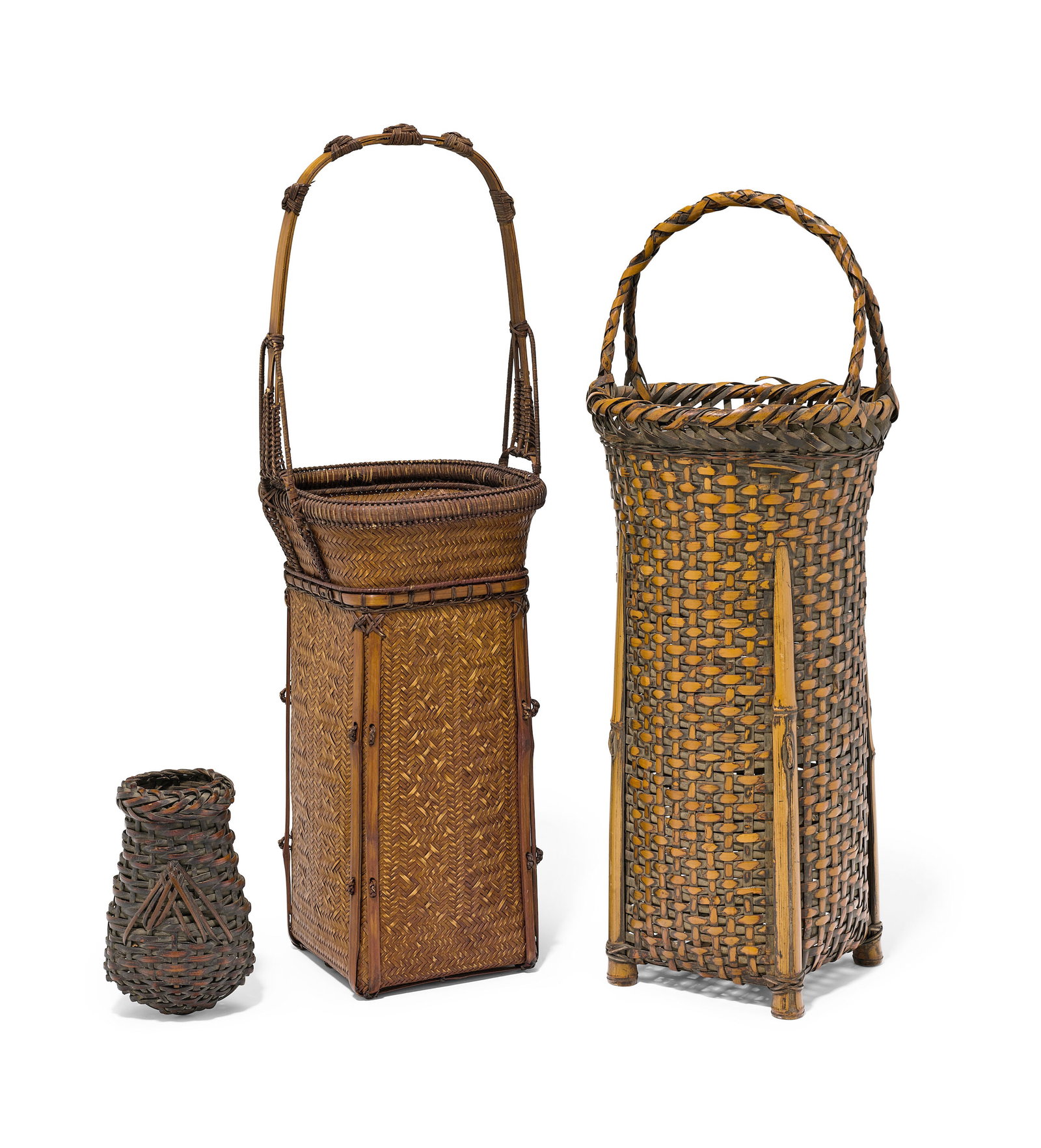 THREE BAMBOO FLOWER BASKETS Taisho (1912-1926) or Showa (1926-1989) era, 20th century (3) (1 of 1)