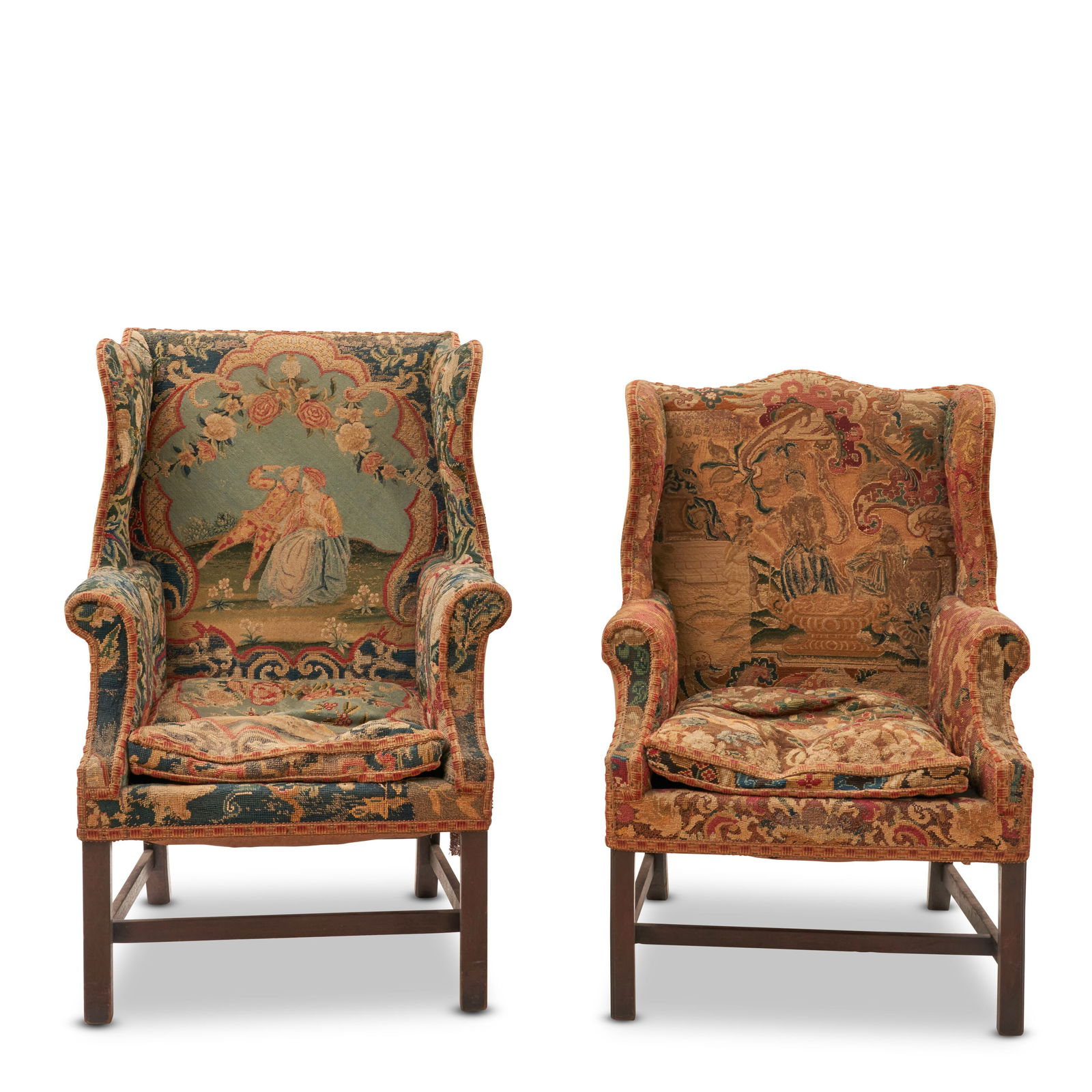 PAIR OF GEORGE III STYLE MAHOGANY AND NEEDLEWORK UPHOLSTERED WING ARMCHAIRS (1 of 2)