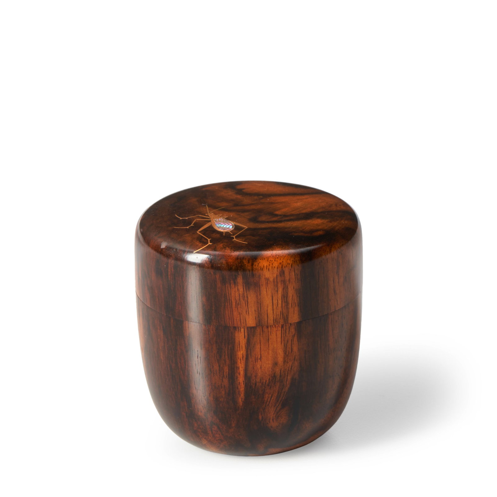 A CARVED WOOD NATSUME WITH INLAID AND GILT LACQUERED CRICKET DECORATION Japan, 19th/20th century, (1 of 2)