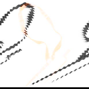 A REVOLUTIONARY WAR-ERA BAYONET, SCABBARD AND SHOULDER BELT.: A REVOLUTIONARY WAR-ERA BAYONET, SCABBARD AND SHOULDER BELT. The bayonet socket with ring and prominent 'shield' where the blade attaches to the socket; leather scabbard and frog suspended from a