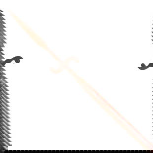 AN 18TH CENTURY AMERICAN SPONTOON.: AN 18TH CENTURY AMERICAN SPONTOON. Leaf shaped double edge blade above a scrolling cross guard and short socket with long straps secured to the cherry pole by two iron rivets, with iron cone at the