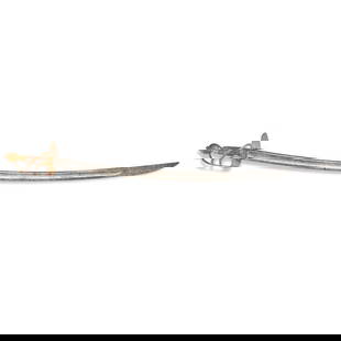 AN 18TH CENTURY CAVALRY SABER,: AN 18TH CENTURY CAVALRY SABER, third quarter of the 18th century. Brass hilt with wide counter-guard and two branches connecting to the knuckle bow and round pommel, wood grip; curved single-edge