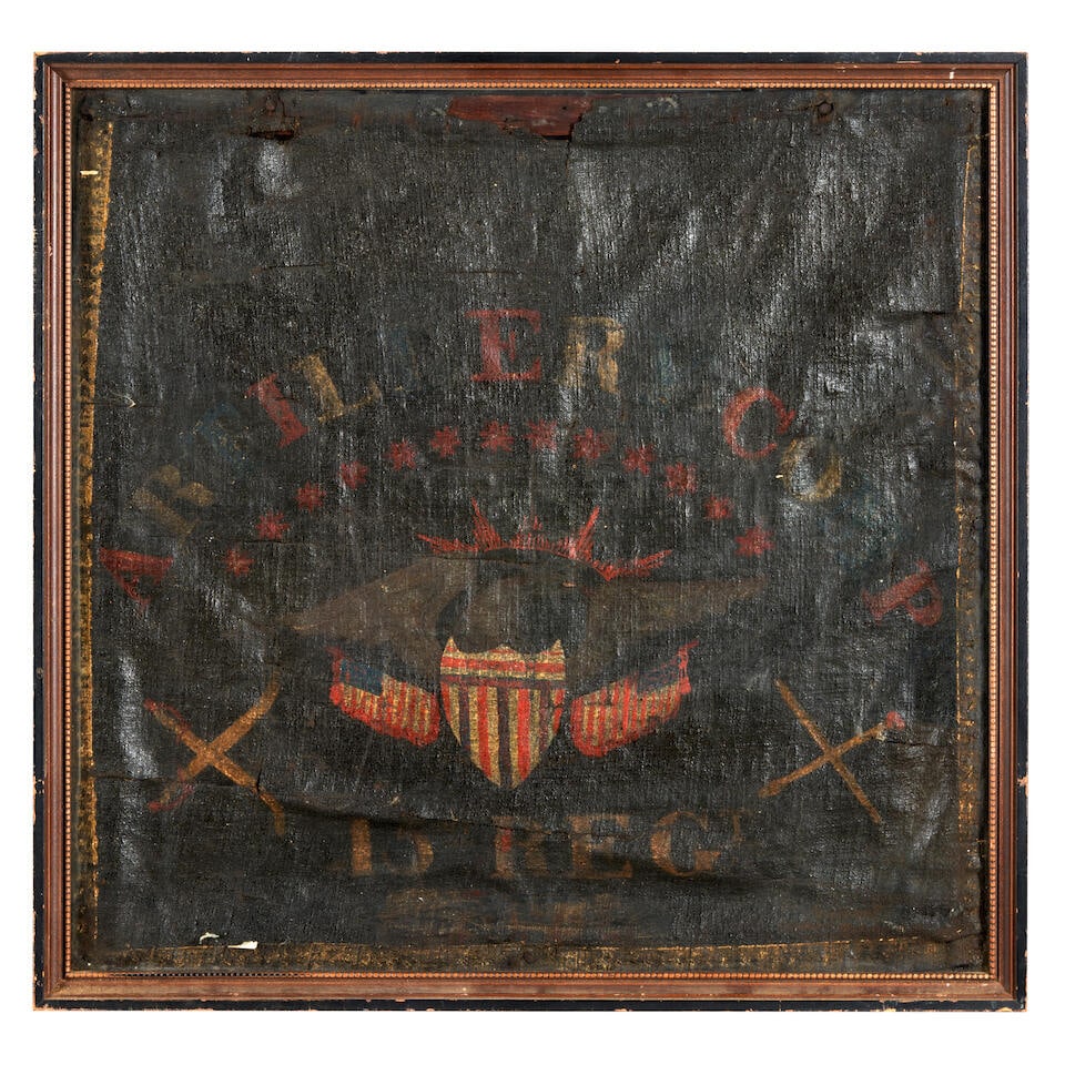A PAINTED NEW ENGLAND ARTILLERY COMPANY MILITIA KNAPSACK FLAP, (1 of 1)
