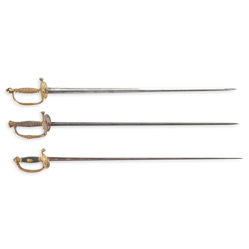 THREE 19TH CENTURY FRENCH OFFICER'S SMALL SWORDS. (1 of 2)