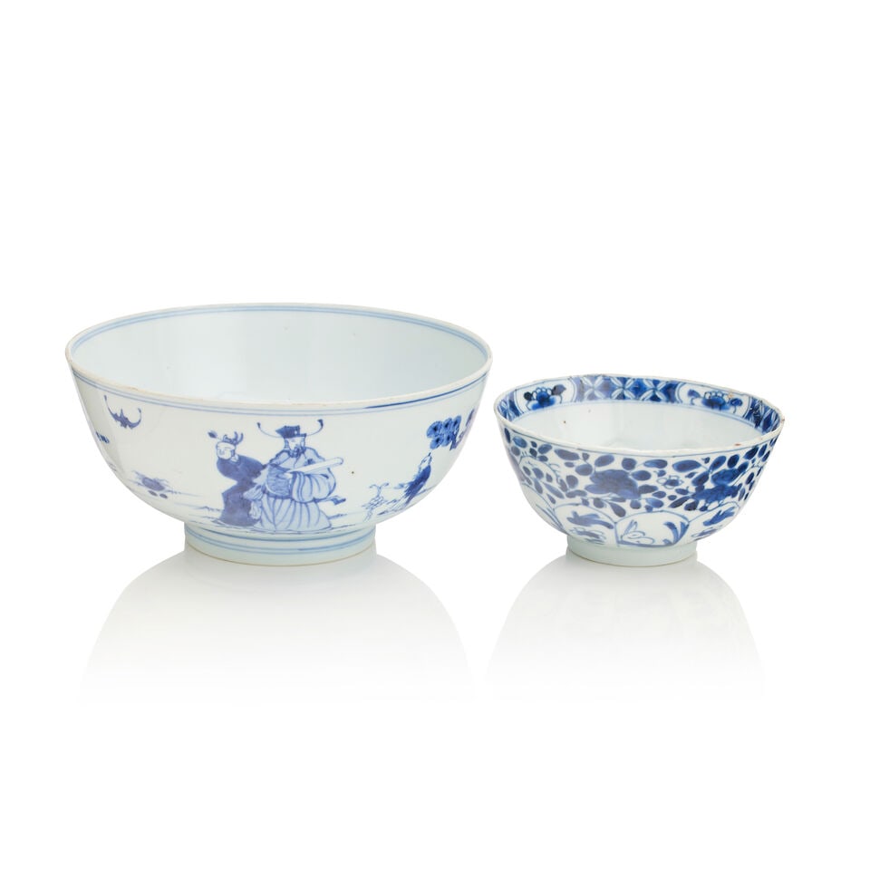 A blue and white immortals bowl, 18th/19th century (2)