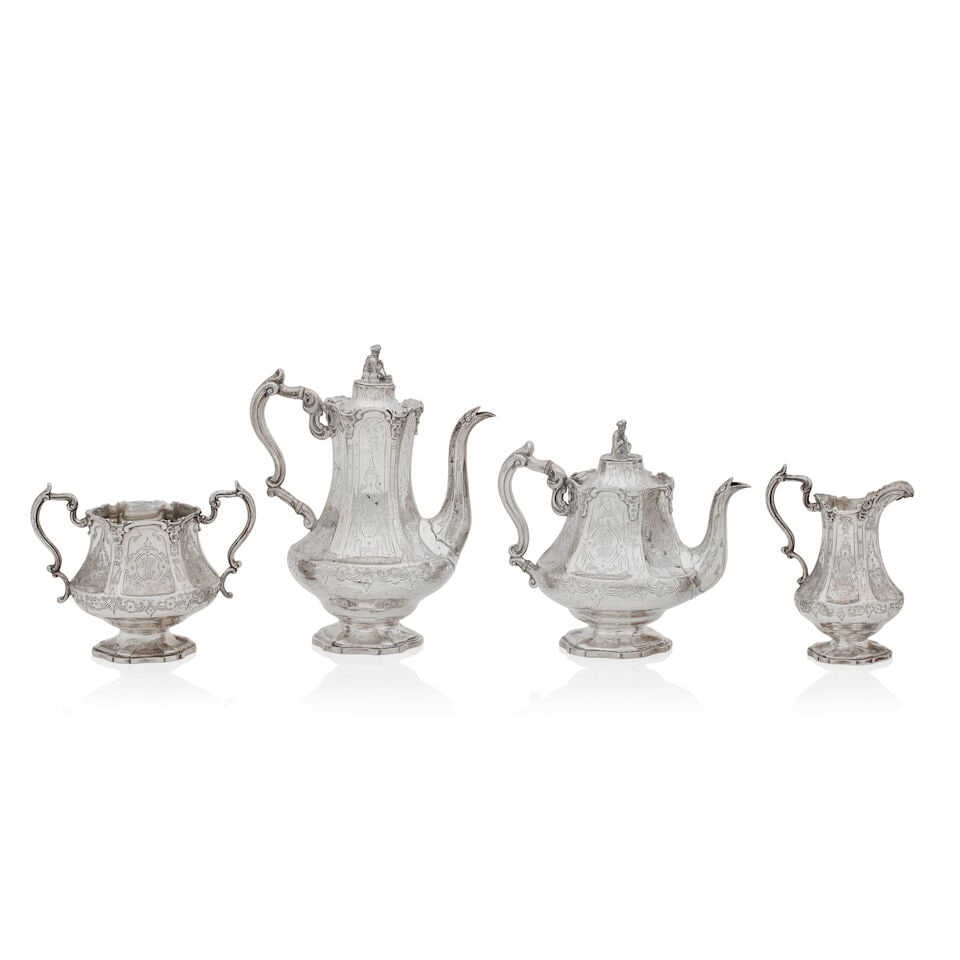 A four piece Victorian silver tea and coffee service By William Hunter, London, the teapot 1850,... (1 of 1)