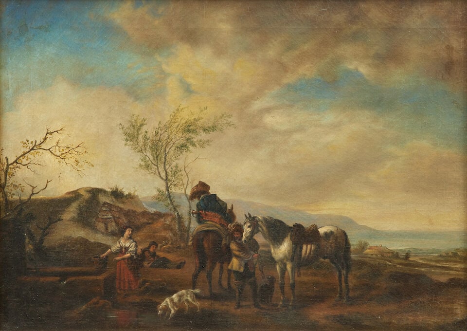 Follower of Pieter Wouwerman (Dutch, 1623-1682) A stop for water (1 of 3)