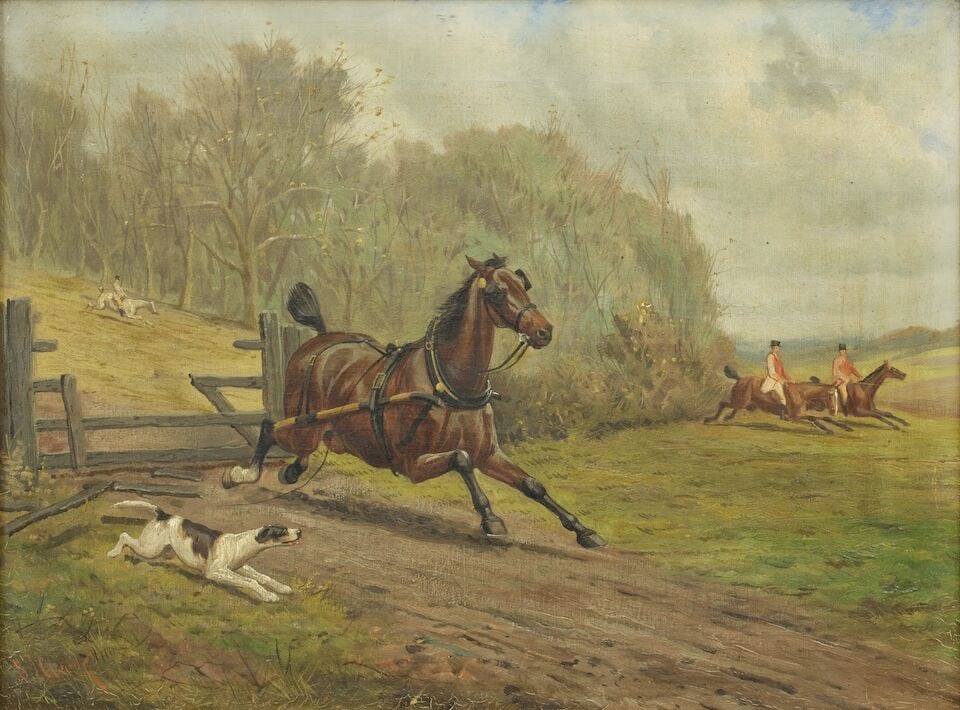 Samuel Joseph Clark (British, 1834-died circa 1912) A runaway horse joining the hunt (1 of 3)