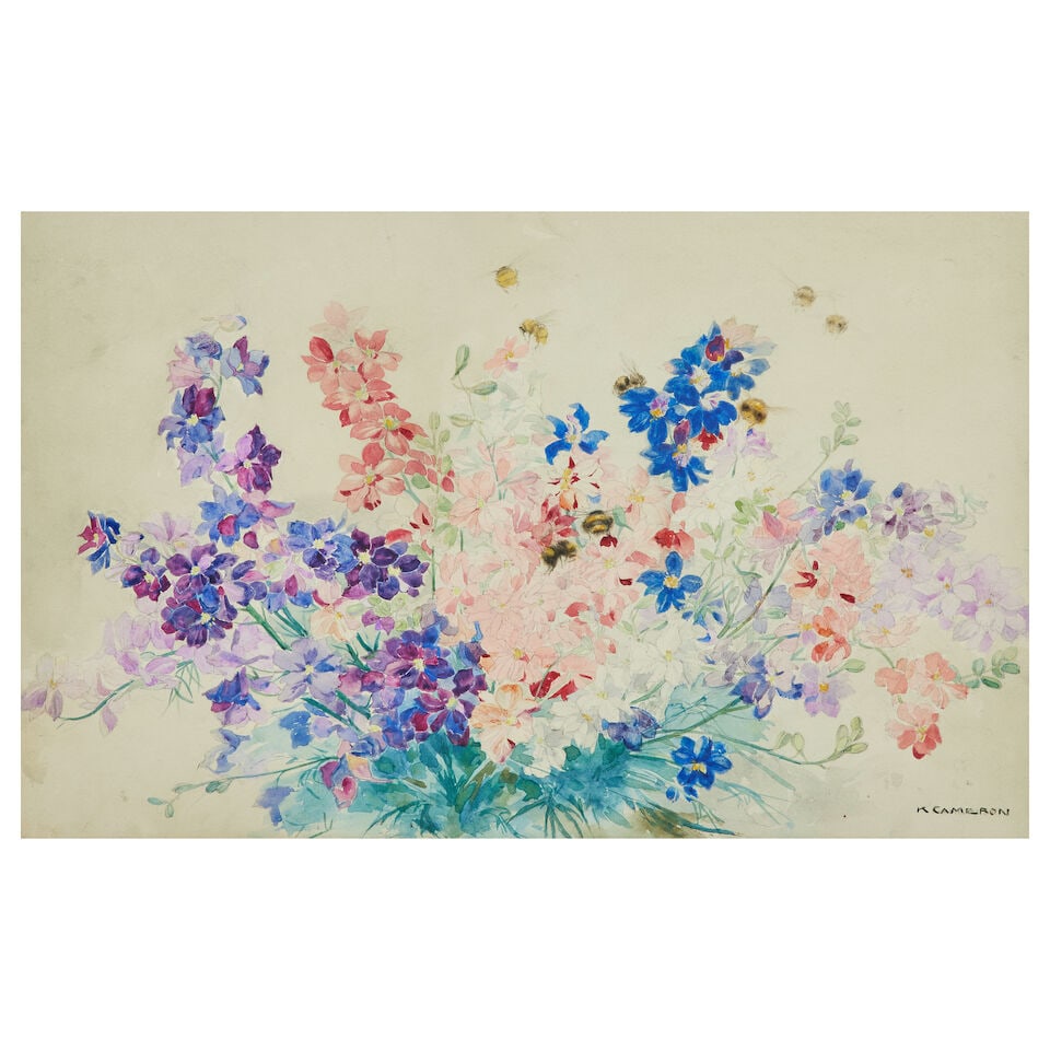 Katherine Cameron RSW RE (British, 1874-1965) Phlox and bees (1 of 3)
