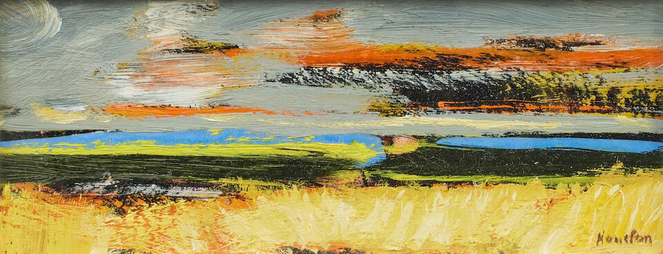 John Houston OBE RSA RSW RGI SSA (British, 1930-2008) 'Cornfields at Sunset' (1 of 3)