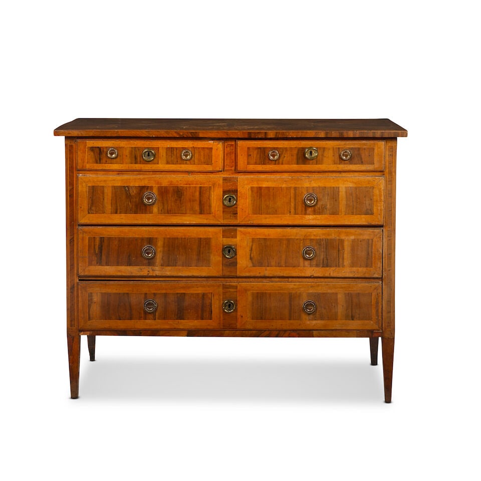 A 19th century continental inlaid walnut and marquetry chest of drawers (1 of 3)