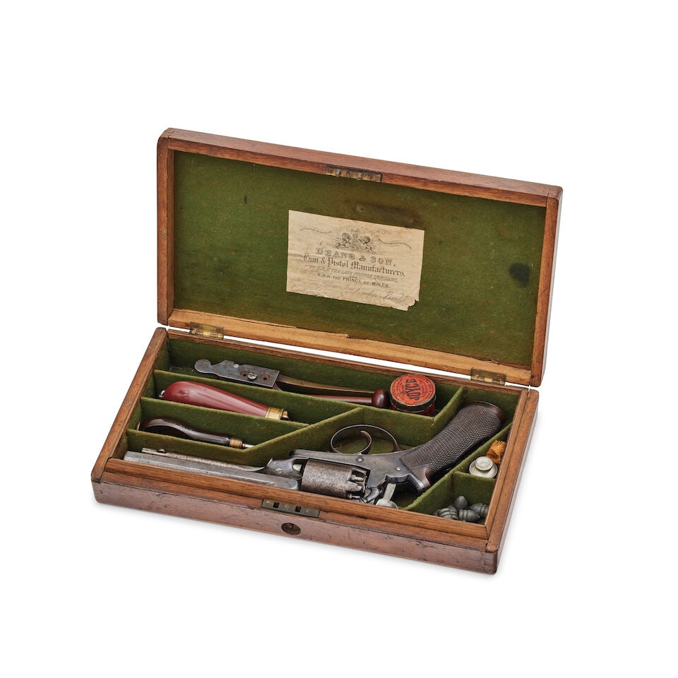 A Cased 54-Bore Percussion Deane-Harding Patent Double-Action Revolver By Deane & Son, 30 King W... (1 of 7)
