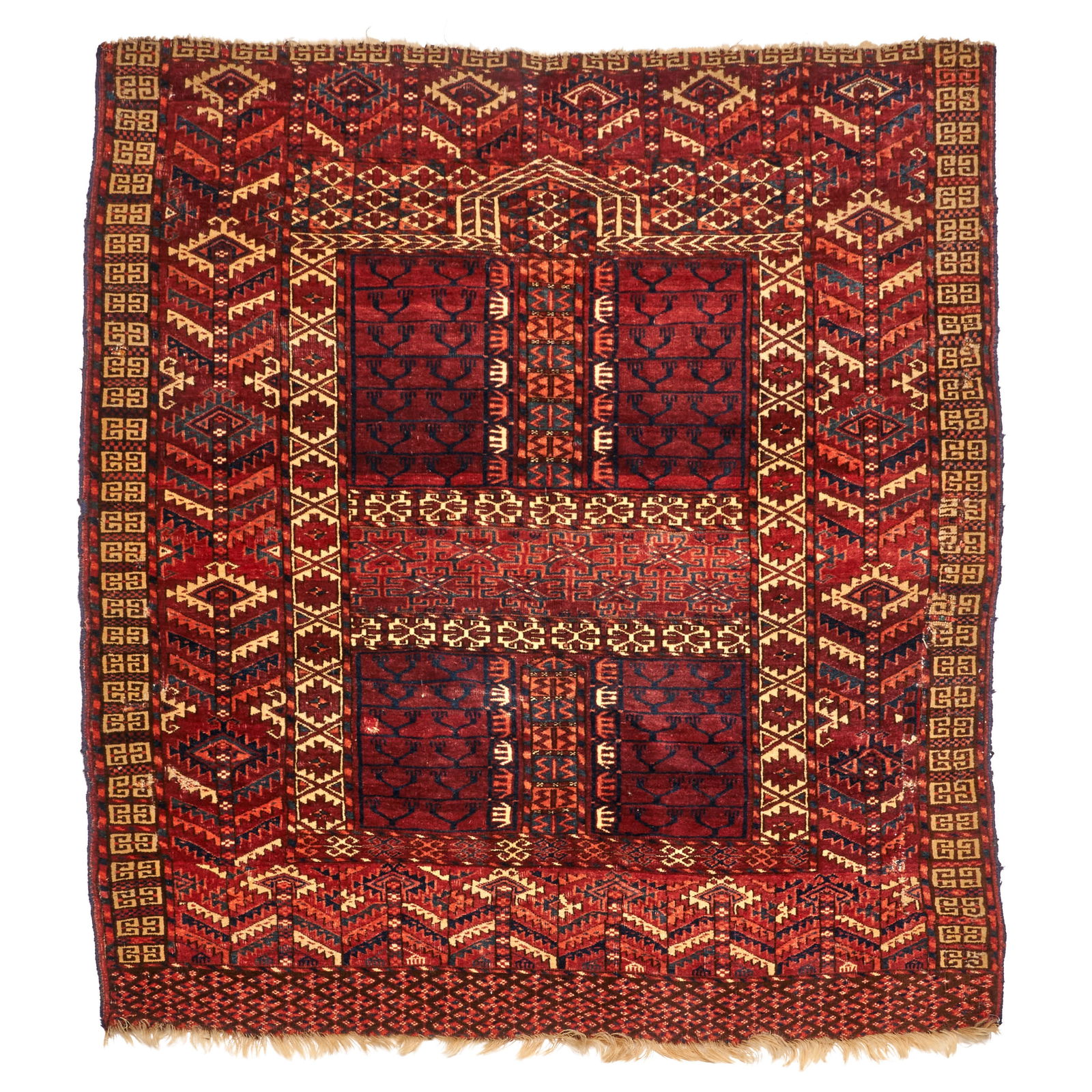 Turkmen Ensi Turkestan 4 ft. 2 in. x 4 ft. 8 in.: Turkmen Ensi Turkestan c. late 19th century 4 ft. 2 in. x 4 ft. 8 in. For further information on this lot please visit Bonhams.com For further information about this lot please