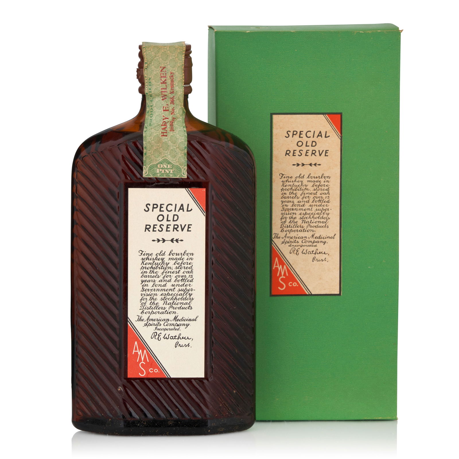 Special Old Reserve 17 Years Old, 1916 (1 bottle, pint): Special Old Reserve 17 Years Old, 1916 (1 bottle, pint) Region: Kentucky Fill Level: upper shoulder Packaging: original carton Alcohol content: 50% Notes: AMSCO, distilled Spring 1916 by Harry E Wilke