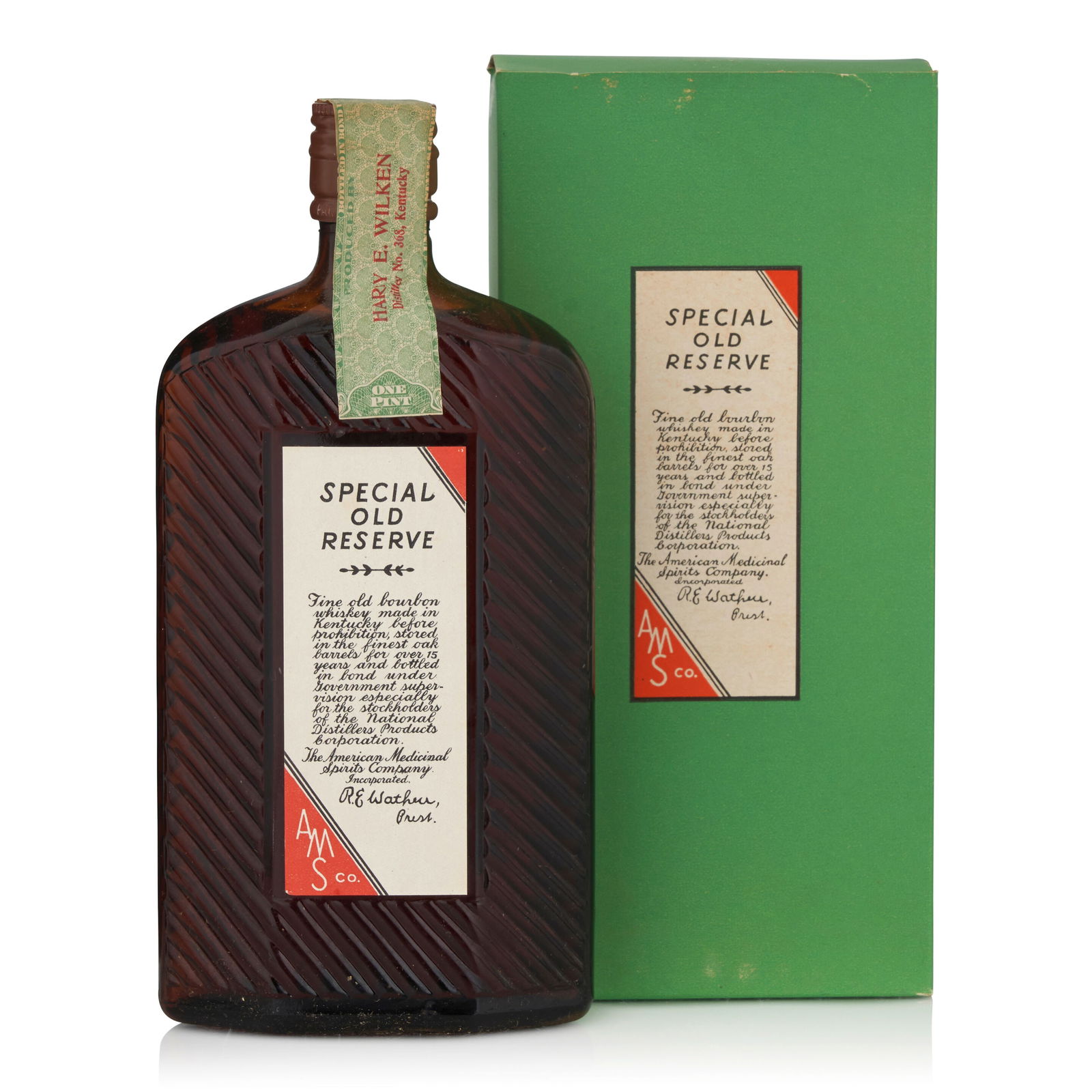 Special Old Reserve 17 Years Old, 1916 (1 bottle, pint): Special Old Reserve 17 Years Old, 1916 (1 bottle, pint) Region: Kentucky Fill Level: upper shoulder Packaging: original carton Alcohol content: 50% Notes: AMSCO, distilled Spring 1916 by Harry E Wilke