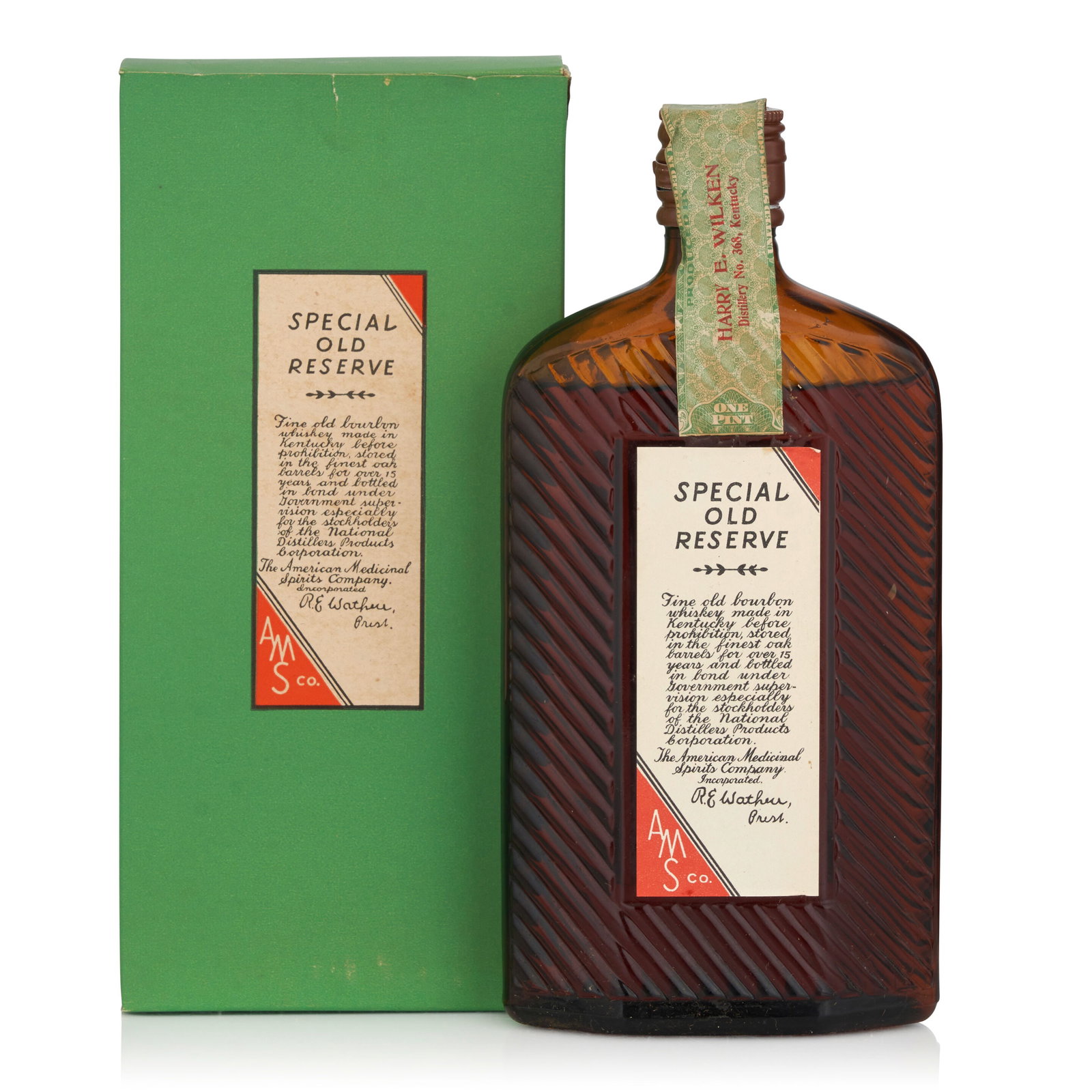 Special Old Reserve 17 Years Old, 1916 (1 bottle, pint): Special Old Reserve 17 Years Old, 1916 (1 bottle, pint) Region: Kentucky Fill Level: bottom shoulder Packaging: original carton Alcohol content: 50% Notes: AMSCO, distilled Spring 1916 by Harry E Wilk