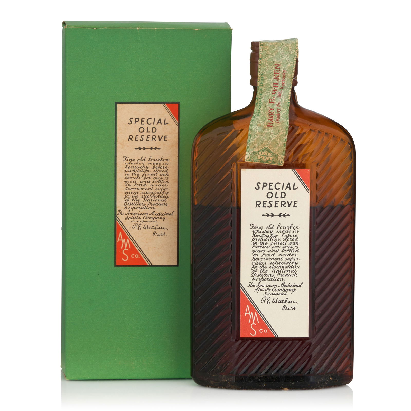 Special Old Reserve 17 Years Old, 1916 (1 bottle, pint): Special Old Reserve 17 Years Old, 1916 (1 bottle, pint) Region: Kentucky Fill Level: 2cm below shoulder Packaging: original carton Alcohol content: 50% Notes: AMSCO, distilled Spring 1916 by Harry E W