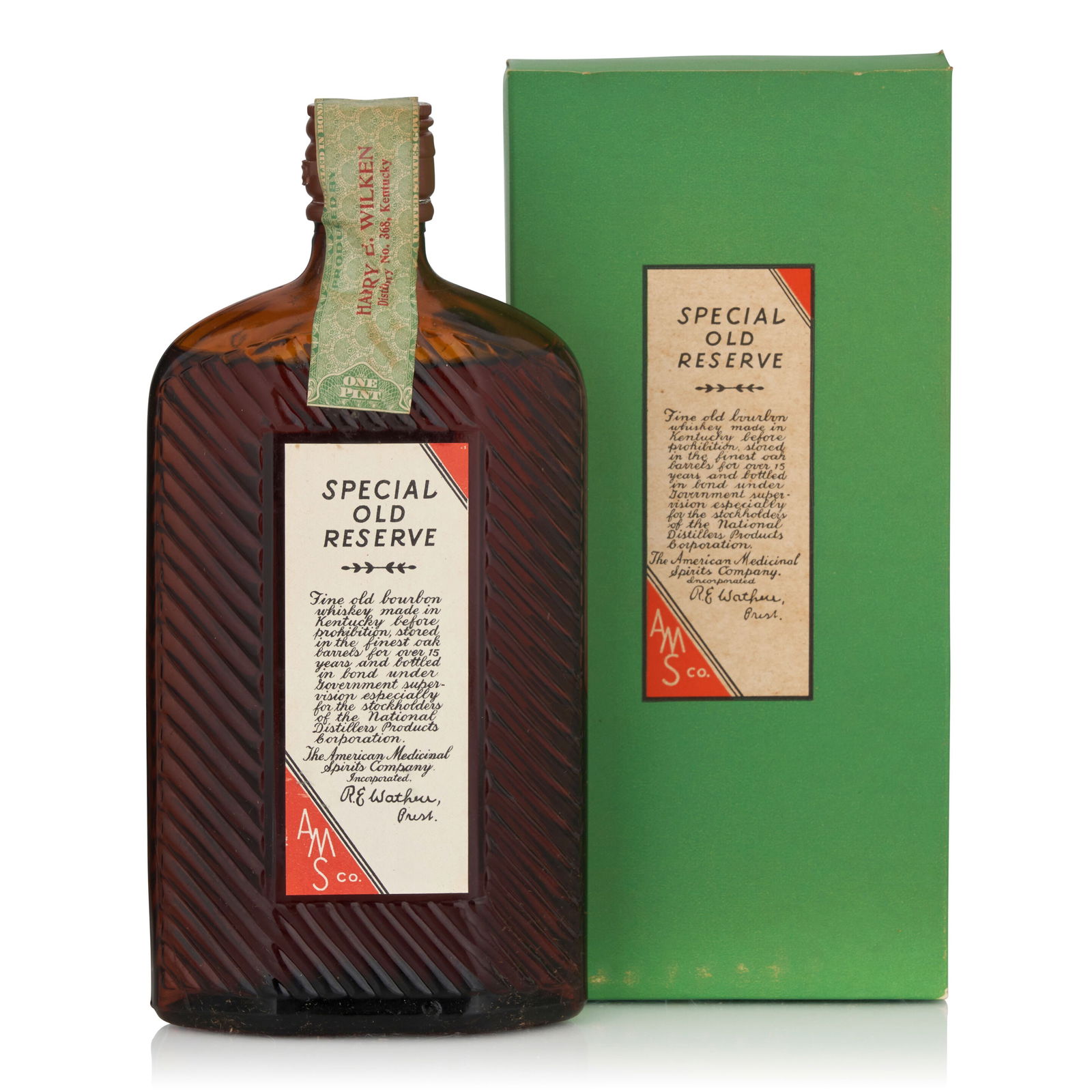 Special Old Reserve 17 Years Old, 1916 (1 bottle, pint): Special Old Reserve 17 Years Old, 1916 (1 bottle, pint) Region: Kentucky Fill Level: just above bottom shoulder Packaging: original carton Alcohol content: 50% Notes: AMSCO, distilled Spring 1916 by H