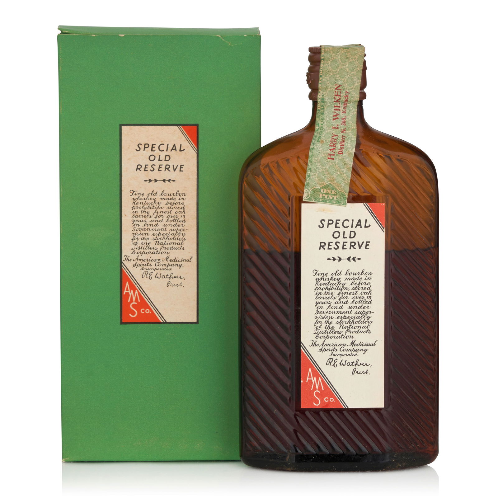 Special Old Reserve 17 Years Old, 1916 (1 bottle, pint): Special Old Reserve 17 Years Old, 1916 (1 bottle, pint) Region: Kentucky Fill Level: 2cm below shoulder Packaging: original carton Alcohol content: 50% Notes: AMSCO, distilled Spring 1916 by Harry E W