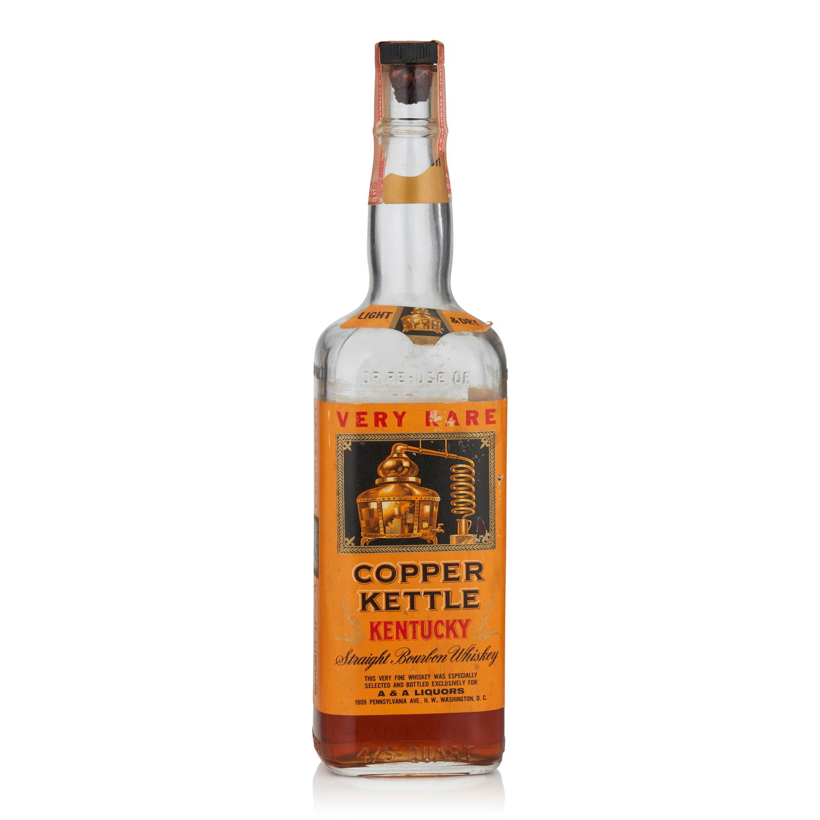 Copper Kettle Very Rare 4 Years Old (1 bottle, 4/5qt): Copper Kettle Very Rare 4 Years Old (1 bottle, 4/5qt) Region: Kentucky Fill Level: 1cm below shoulder Alcohol content: 43% Notes: Hoffman Distilling, c. 1960 This lot is subject to the following lot s