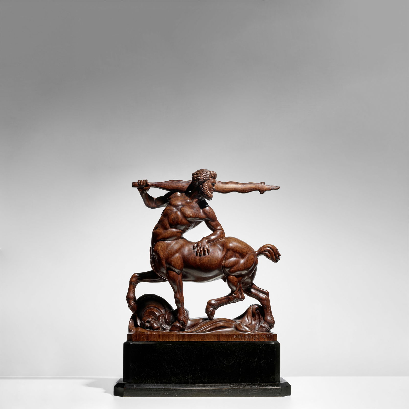 HANS HUGGLER-WYSS (1877-1947) 'Centaur'1919rosewood, carved 'HANS HUGGLER-WYSS 1919 ORIG.'height...: HANS HUGGLER-WYSS (1877-1947) 'Centaur' 1919 rosewood, carved 'HANS HUGGLER-WYSS 1919 ORIG.' height 27 1/4in (69cm); width 21in (53cm); depth 7 3/4in (20cm) Footnotes: Literature Jason Jacques Gallery