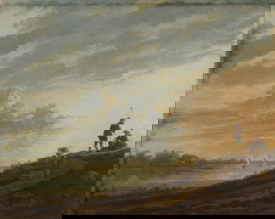 Suiveur d'Albert Cuyp (Dordrecht 1620-1691) Paysage au bord de l'eau, animée de bergers: Suiveur d'Albert Cuyp (Dordrecht 1620-1691) Paysage au bord de l'eau, animée de bergers porte une signature 'A Cuyp' (en bas à droite) huile sur toile bears a signature 'A Cuyp' (lower