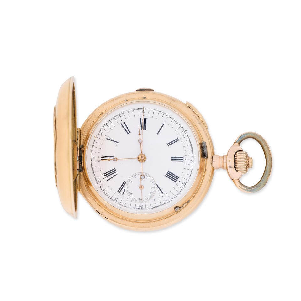 A 14K gold keyless wind repeating full hunter chronograph pocket watch Circa 1915 (1 of 4)