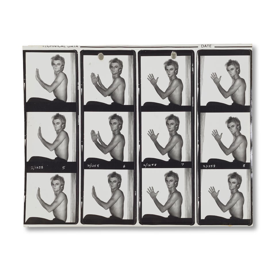 Brian Duffy (1933-2010): Three original contact sheets of The Spiders From Mars, 1973, 3: Brian Duffy (1933-2010): Three original contact sheets of The Spiders From Mars, 1973, all black and white silver gelatin prints, comprising; a contact sheet featuring Woody Woodmansey, mounted, stamp