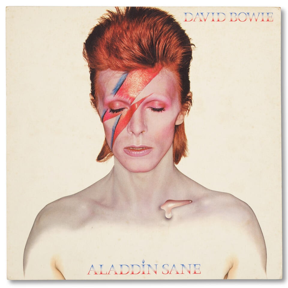 Brian Duffy (1933-2010): Duffy's personal copy of the Aladdin Sane LP with vinyl cover proof, RC...: Brian Duffy (1933-2010): Duffy's personal copy of the Aladdin Sane LP with vinyl cover proof, RCA records, 1973, first pressing LP, RCA Victor – RS 1001, together with a single-side front cover