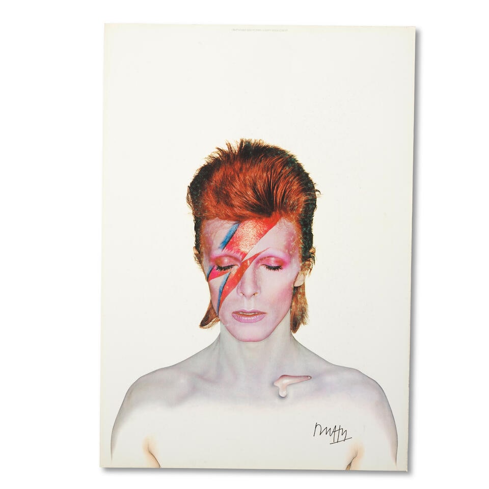 Brian Duffy (1933-2010): A Signed Double-sided poster for Aladdin Sane, and an original Show Sou...: Brian Duffy (1933-2010): A Signed Double-sided poster for Aladdin Sane, and an original Show Souvenir, 1973, poster with Coin Double-Sided Posters A Duffy Design Concept to top margin, signed to the f
