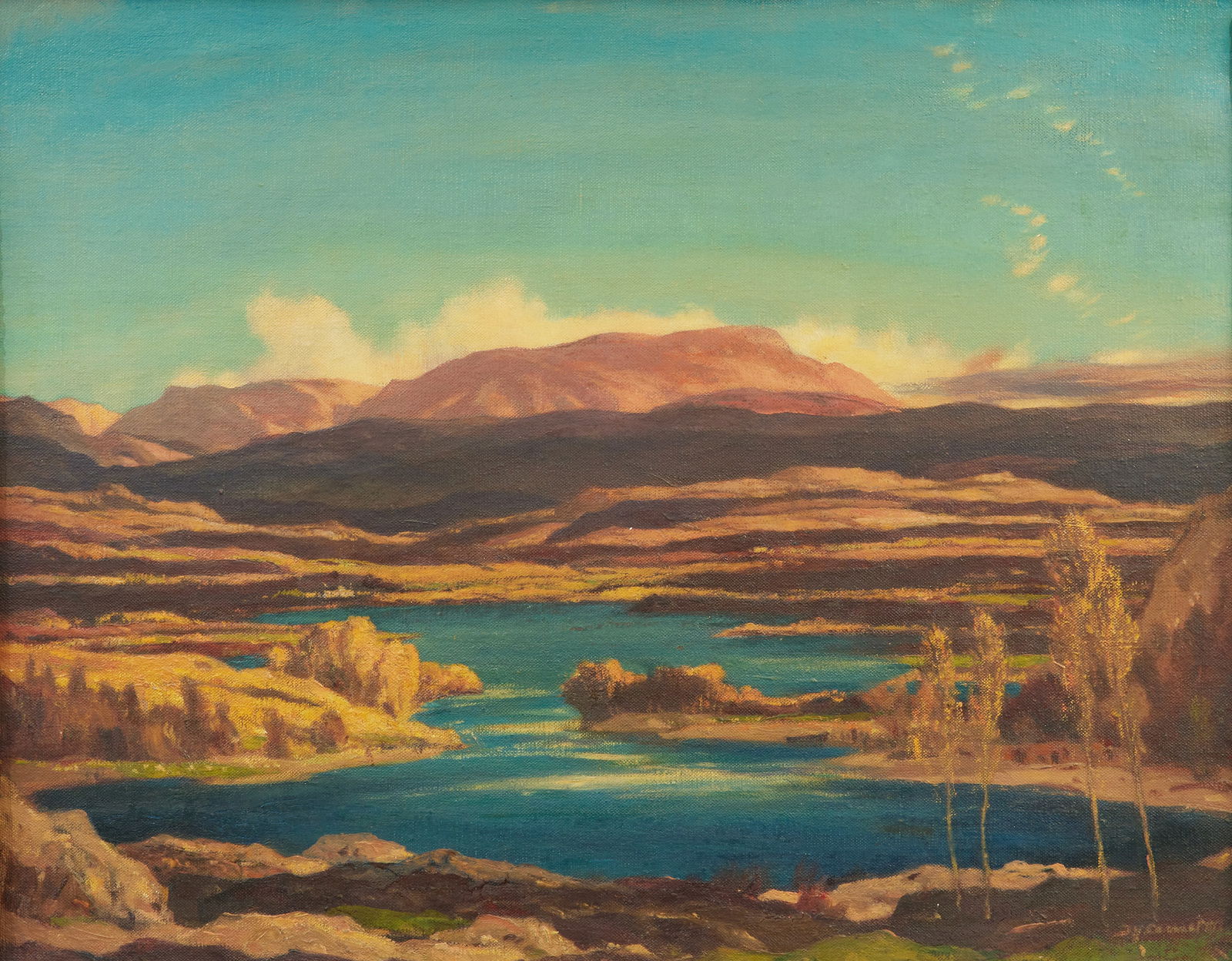 Sir David Young Cameron RA RSA RWS RSW RE (British, 1865-1945) 'The Woods and Waters, Badenoch': Sir David Young Cameron RA RSA RWS RSW RE (British, 1865-1945) 'The Woods and Waters, Badenoch' signed 'DY Cameron' (lower right) and titled and signed in pencil (to the stretcher) oil on canvas 57 x