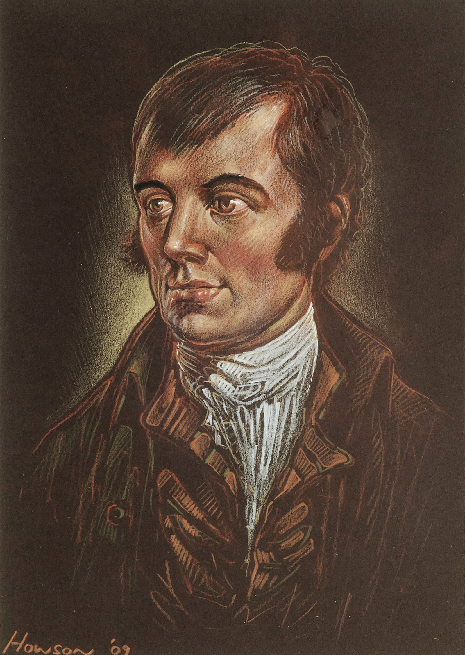 Peter Howson OBE (British, born 1958) Robert Burns: Peter Howson OBE (British, born 1958) Robert Burns signed and dated 'HOWSON 09' (lower left) pastel 29 x 20cm (11 7/16 x 7 7/8in). Footnotes: Exhibited Glasgow, Mitchell Library,