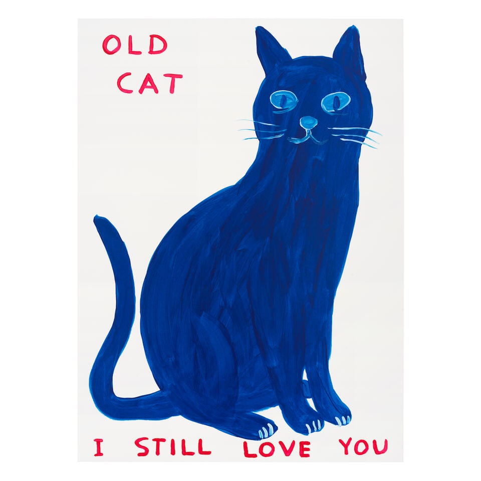 David Shrigley (British, born 1968) Old Cat Screenprint in colours with varnish overlay, 2022, o...: David Shrigley (British, born 1968) Old Cat Screenprint in colours with varnish overlay, 2022, on Somerset wove paper, signed with the initials, dated and numbered 88/125 in pencil verso, printed and