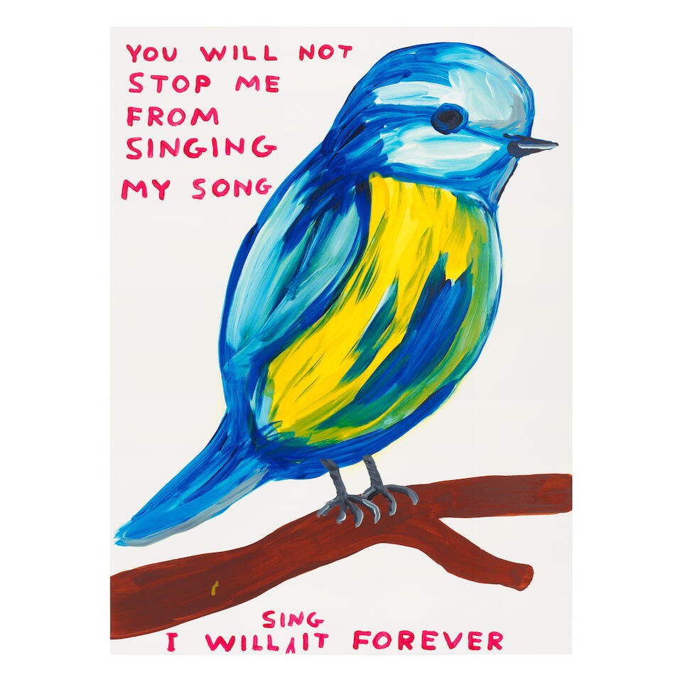 David Shrigley (British, born 1968) You Will Not Stop Me From Singing My Song Screenprint in col...: David Shrigley (British, born 1968) You Will Not Stop Me From Singing My Song Screenprint in colours, 2021, on Somerset Satin wove paper, signed with the initials, dated and numbered 88/125 in pencil