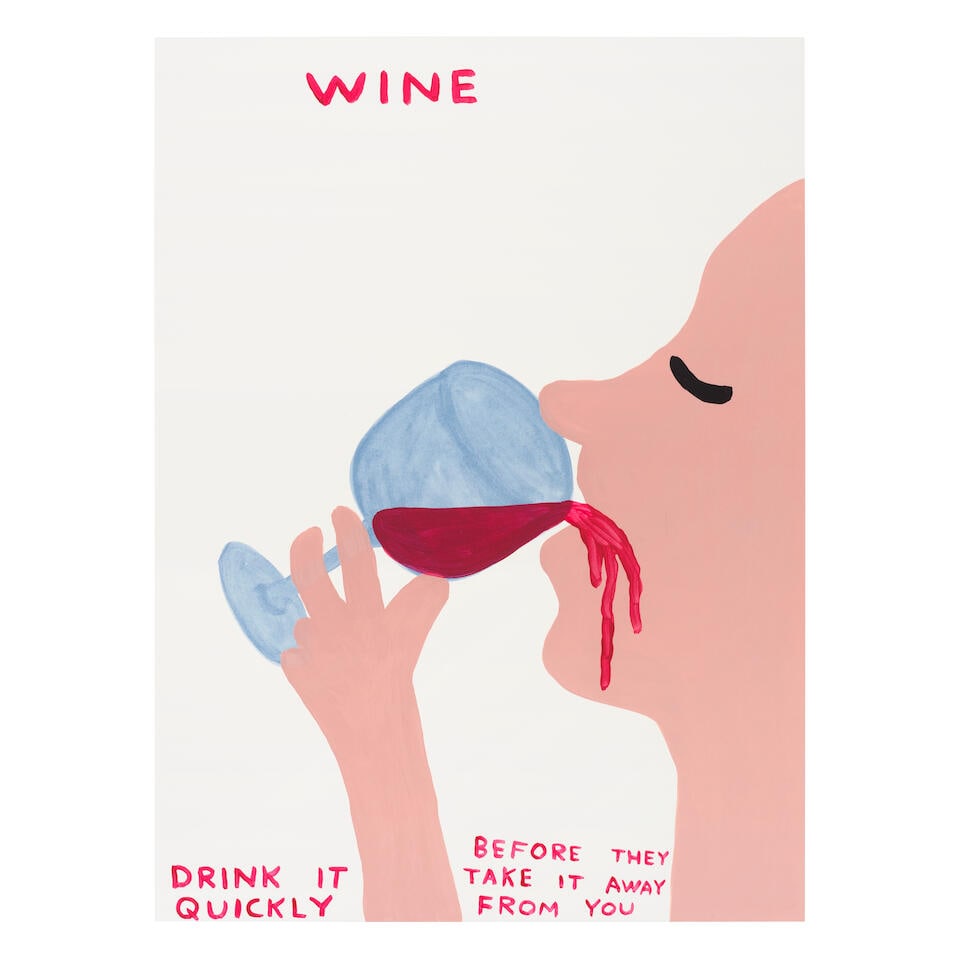 David Shrigley (British, born 1968) Wine Screenprint in colours, 2021, on Somerset Satin wove pa...: David Shrigley (British, born 1968) Wine Screenprint in colours, 2021, on Somerset Satin wove paper, signed with the initials, dated and numbered 35/125 in pencil verso, published by Galleri Nicolai W