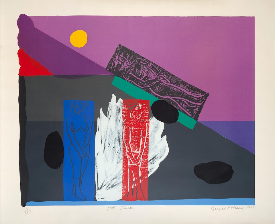 Bruce McLean (British, born 1944) Hot Slick Screenprint in colours, 1989, on wove paper, signed,...: Bruce McLean (British, born 1944) Hot Slick Screenprint in colours, 1989, on wove paper, signed, titled, dated and numbered 18/250 in pencil, with wide margins, framed Sheet 1200 x 1495mm (47 1/4 x 58