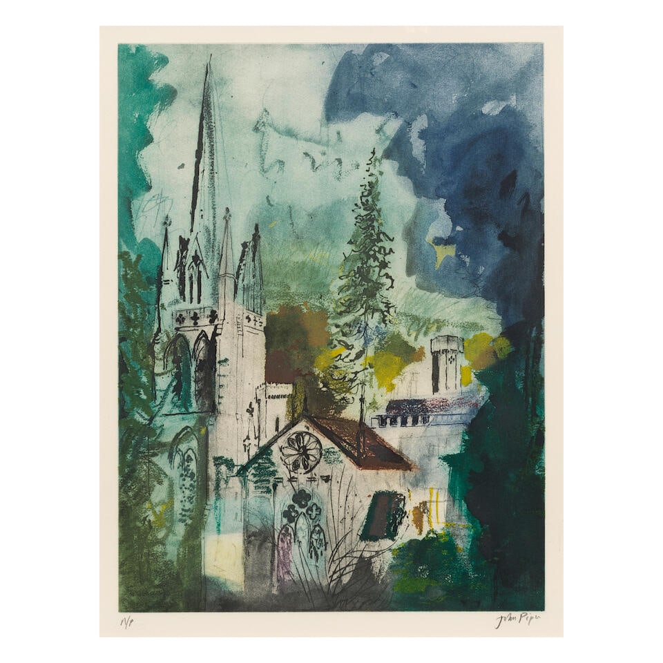 John Piper C.H. (British, 1903-1992) Teffont Evias Etching in colours, 1988, on wove paper, sign...: John Piper C.H. (British, 1903-1992) Teffont Evias (Levinson 404) Etching in colours, 1988, on wove paper, signed and inscribed 'A/P' in pencil, one of 15 artist's proof aside from the edition of 70,